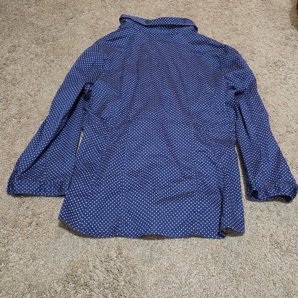 New York & Company Blouse Blue Polka Dot Button Down Office Wear Used Size L