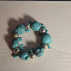 Chunky Faux Turquoise Silver Tone Stretch Bracelet Boho Y2K NWOT