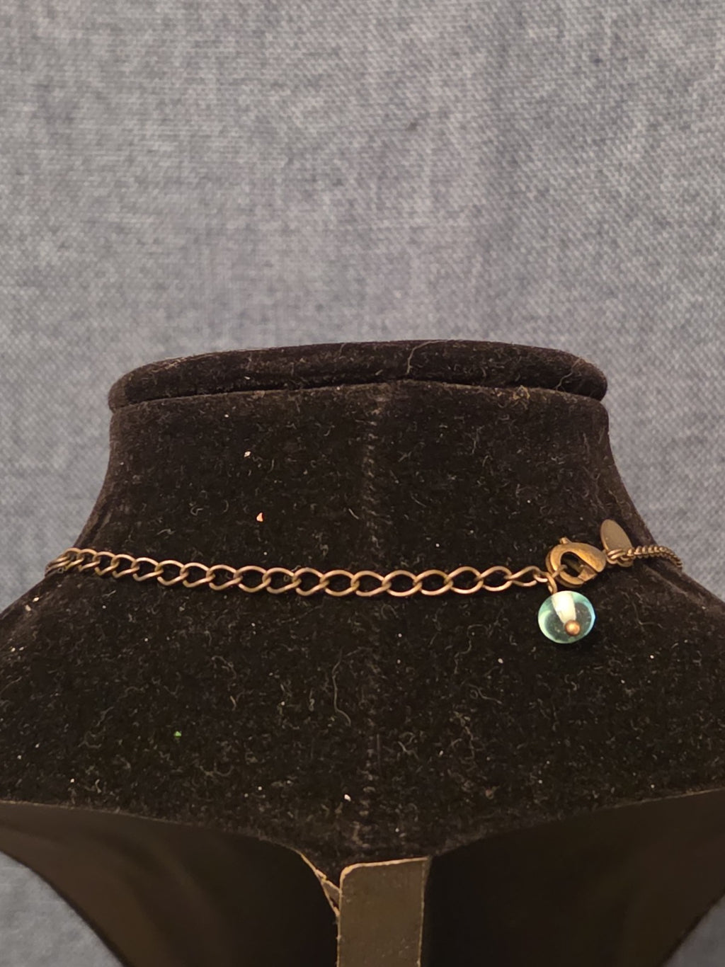 Lia Sophia Blue Bead Double Loop Necklace Antique Gold Tone Boho