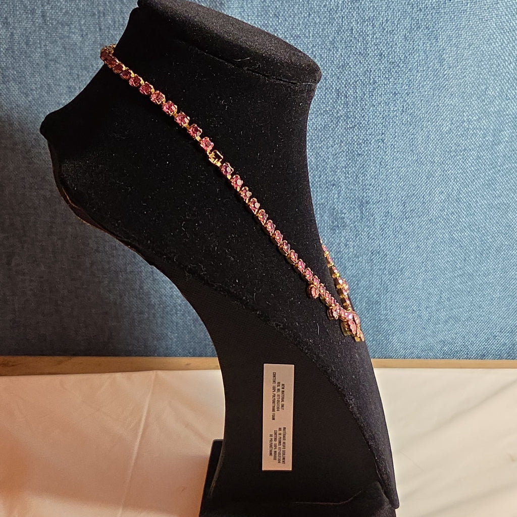 Fringe Necklace Pink Rhinestone Gold Tone Retro Glam