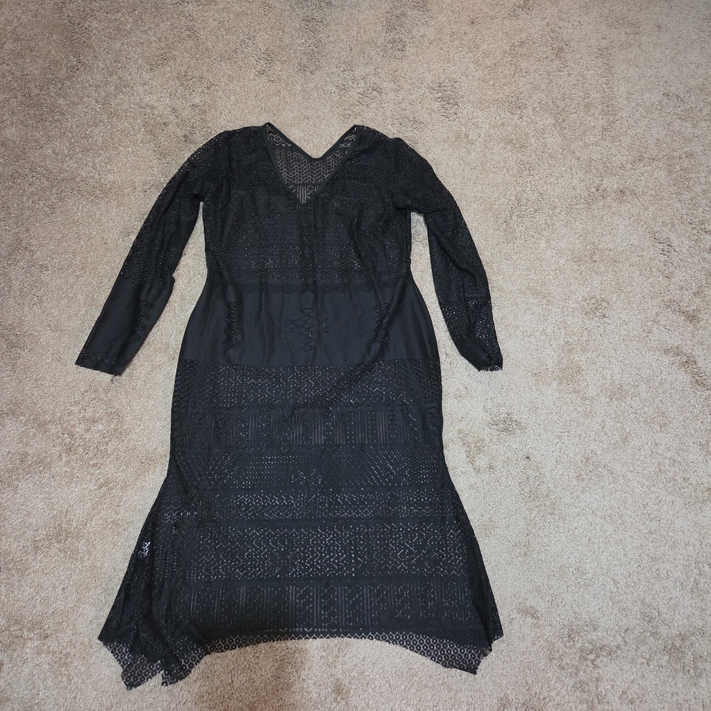 Black Lace Crochet Midi Tunic Dress Festival Whimsigoth XXL