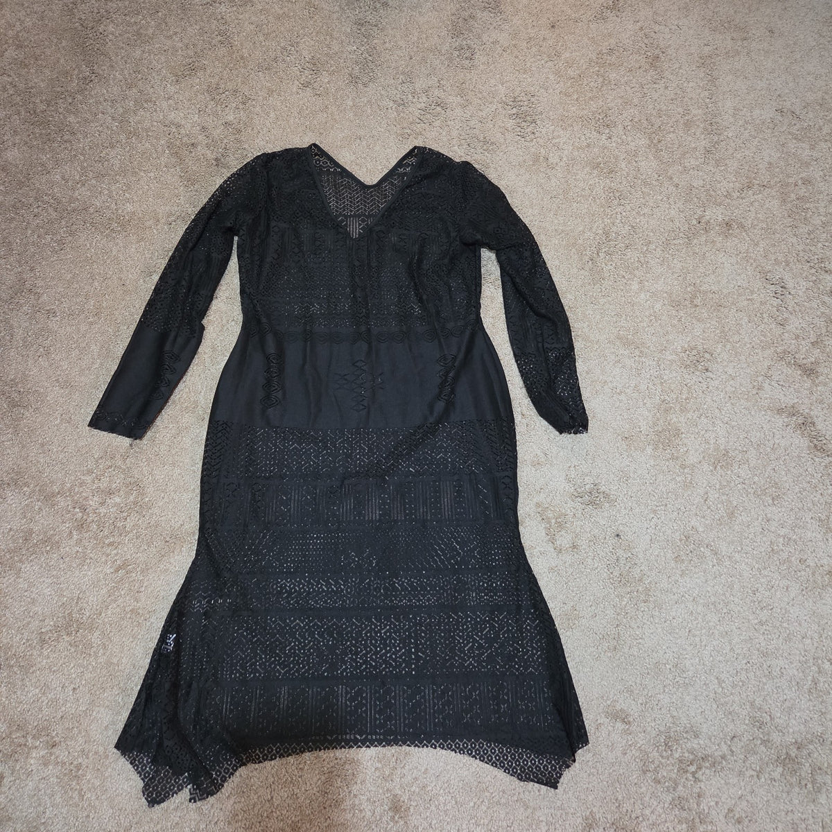 Black Lace Crochet Midi Tunic Dress Festival Whimsigoth XXL