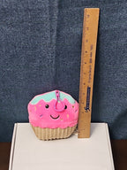 Dan Dee Cupcake Plush Keychain | Pink Happy Face Bag Clip | Kawaii Food Stuffed