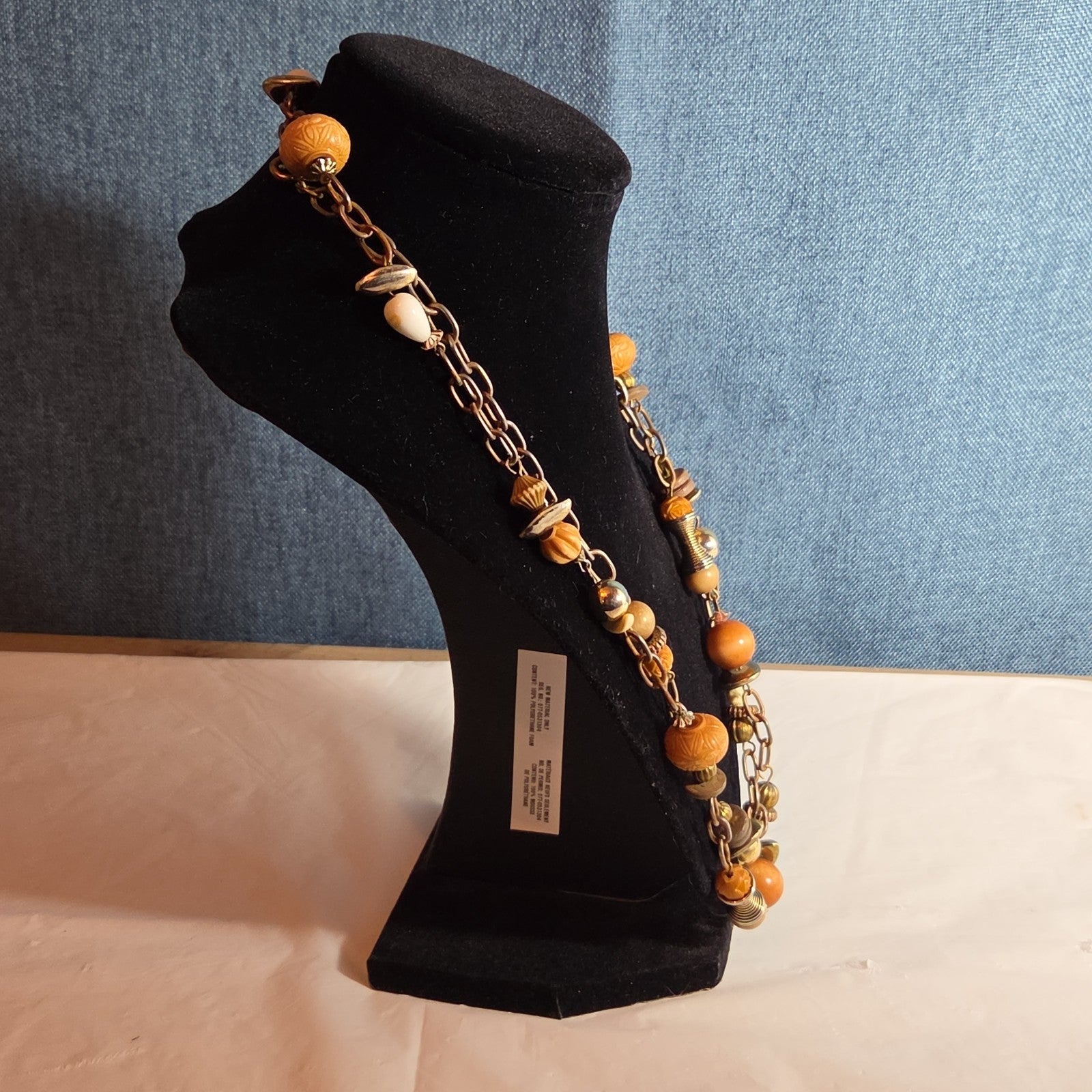 Earth Tone Bead Coppertone Chain Necklace Boho 70s Vibe