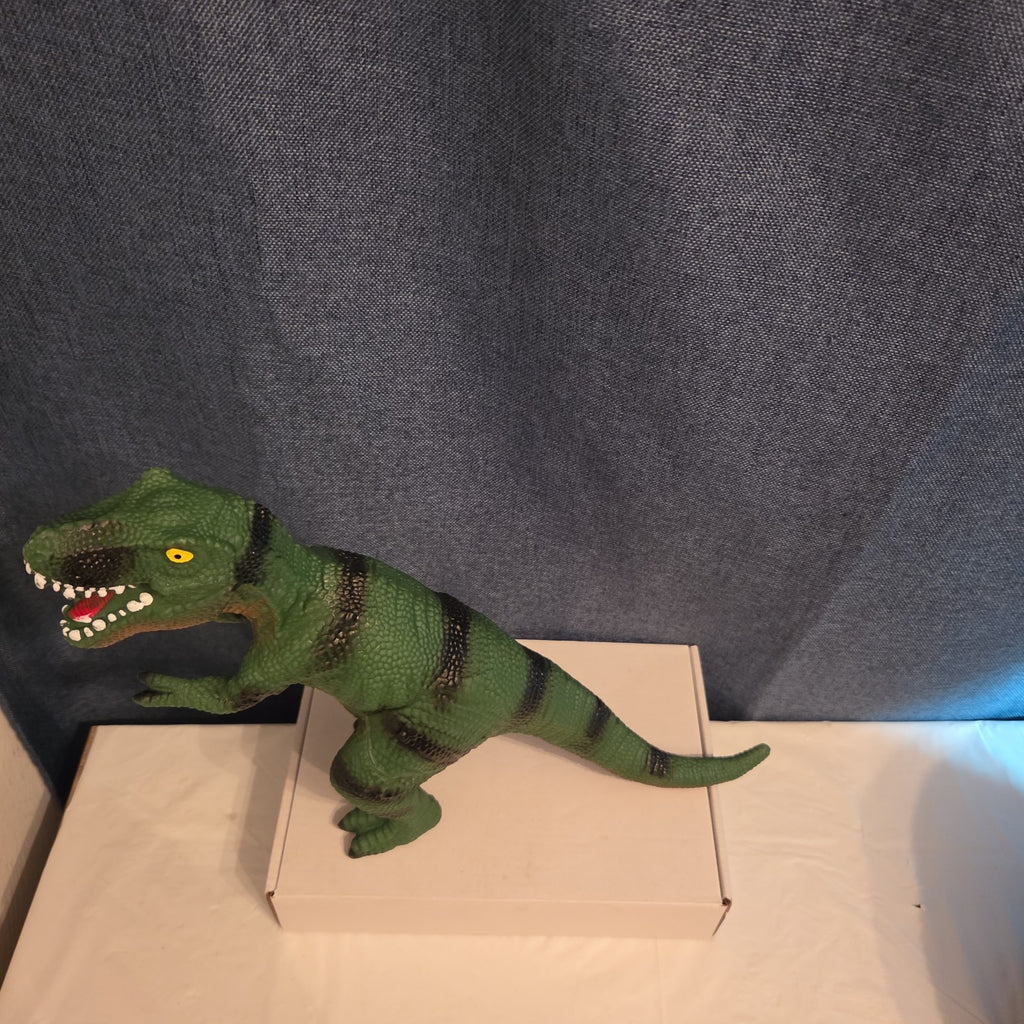 T-Rex Dinosaur Toy Soft Rubber Vinyl Tyrannosaurus Rex Green Black Stripe Figure