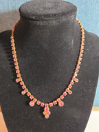 Fringe Necklace Pink Rhinestone Gold Tone Retro Glam