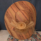 Ashro Wide Brim Derby Hat Peach Striped Mesh Flower