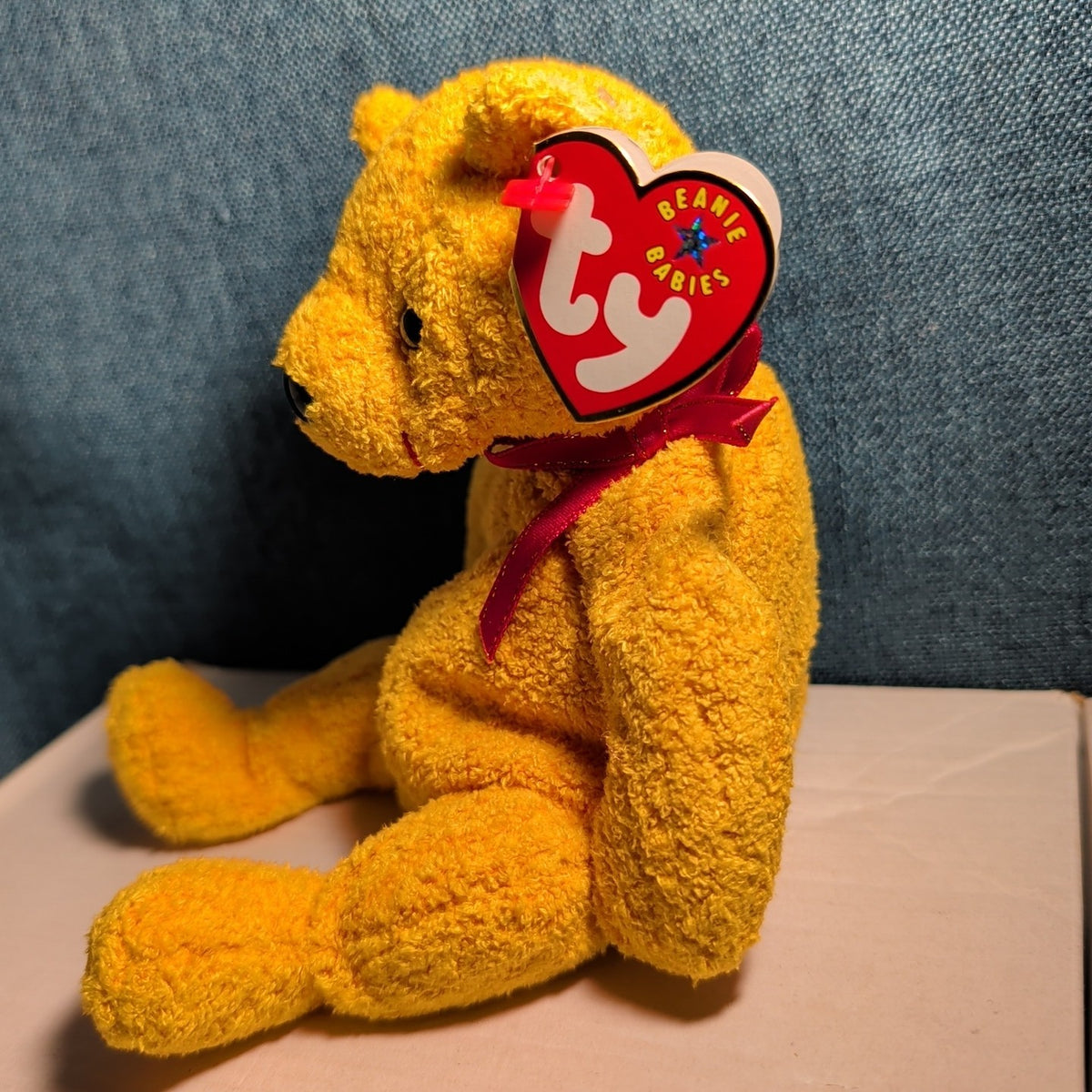 Ty Beanie Baby POOPSIE THE BEAR | 2001 Retired MWMT | Vintage Yellow Teddy Bear
