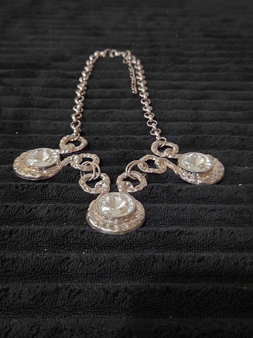 Silver Tone Chunky Crystal Bib Statement Necklace