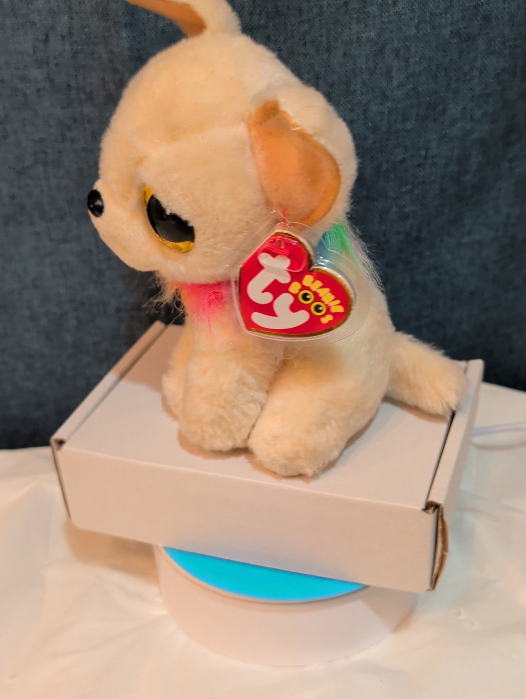 Ty Beanie Boos Chewey Chihuahua Rainbow Collar Gold Glitter Eyes 6" Plush