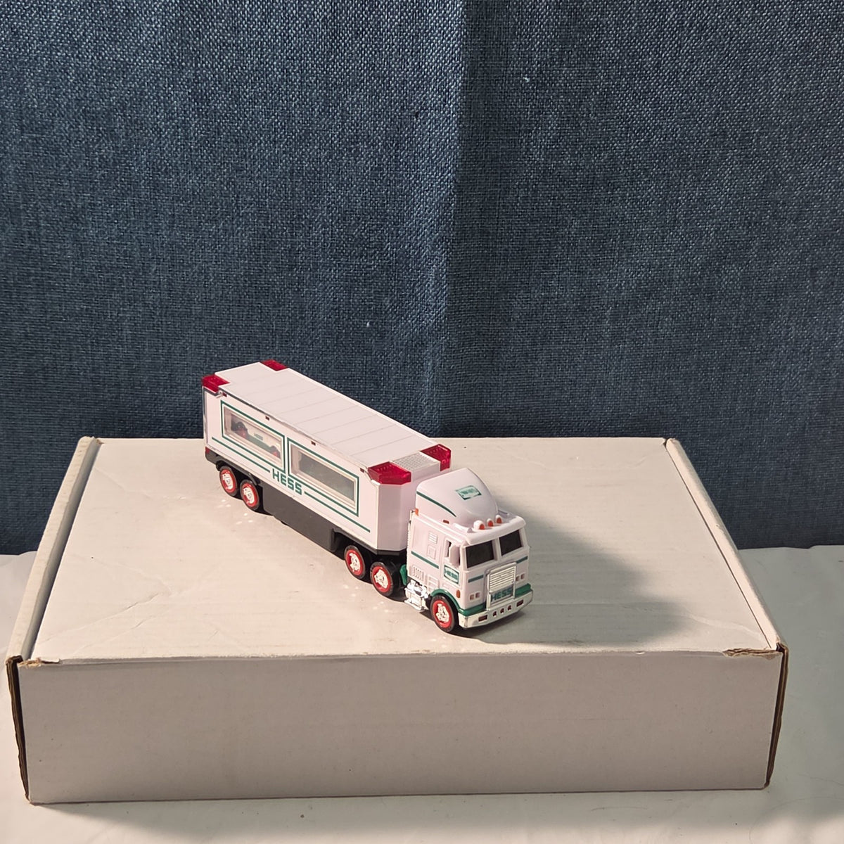 2021 Hess Mini Toy Truck Semi Hauler with Race Car White & Green Collectible