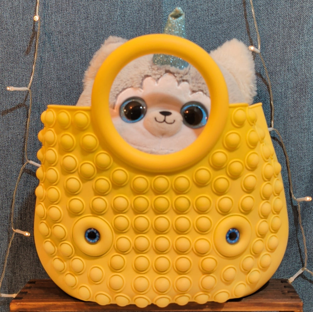Large Yellow Pop Fidget Toy Silicone Handbag Tote Blue Eyes Kidcore