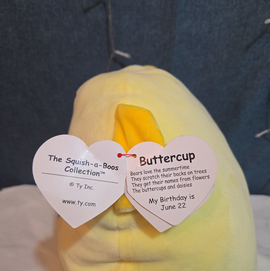 TY Squish-a-Boos Buttercup 10in Yellow Bear Plush Pillow 2021 NWT