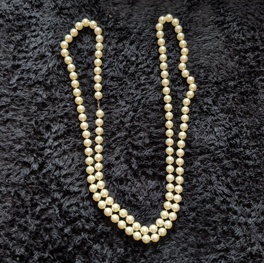 Vintage 54" Champagne Hand Knotted Faux Pearl Flapper Necklace