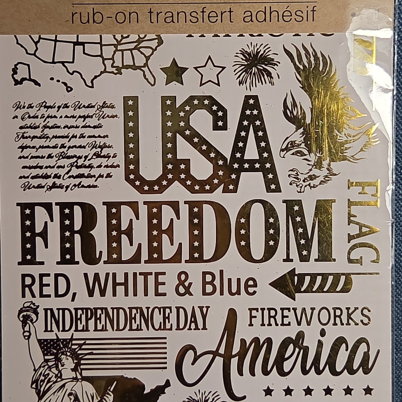 Crafters Square Gold Foil USA Patriotic Rub-On Transfers