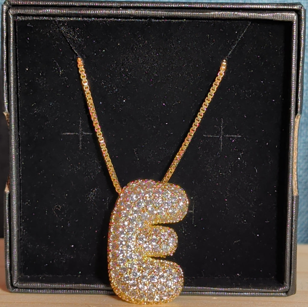 Bubble Letter E Necklace Rhinestone Gold Tone Y2K Vibe