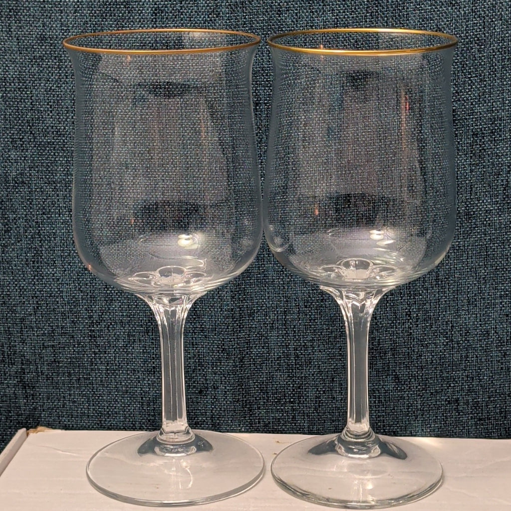 LENOX Crystal INTRIGUE Wine Glasses Gold Trim Fluted Rim Vintage 80s | Set of 6