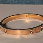 Hinged Bangle Copper Rose Gold Tone Rhinestone