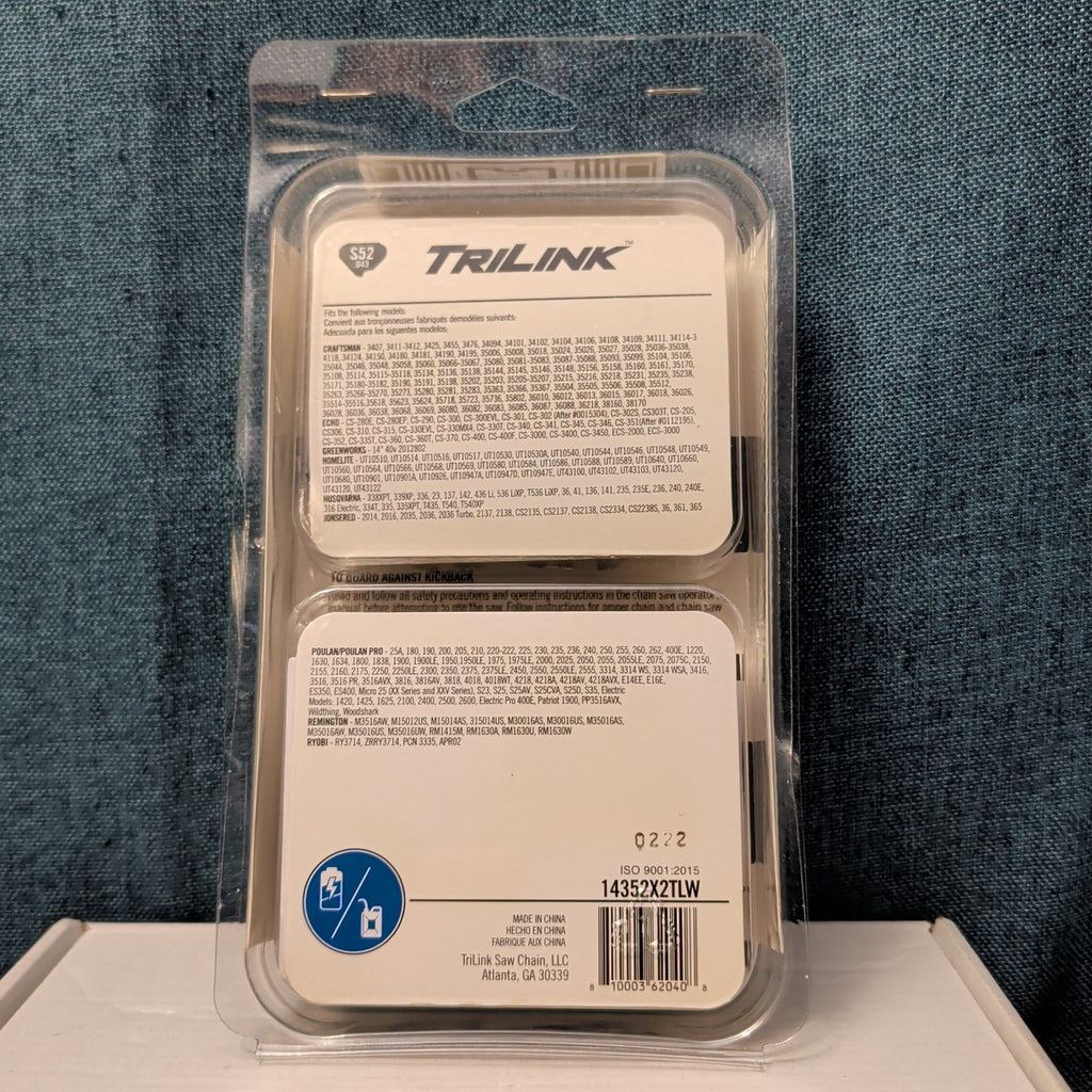 TriLink 14 Inch Chainsaw Chain 2 Pack S52 .043 52 Drive Links Husqvarna Poulan