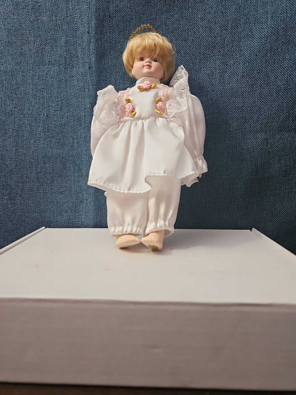 Vintage Porcelain Angel Doll | Blonde Guardian Angel with Halo