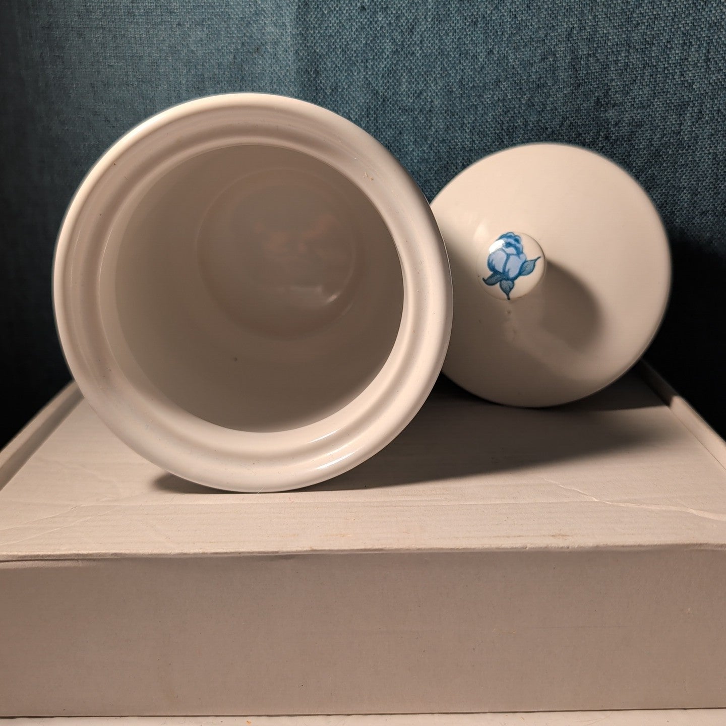 Jay Import Blue Rose Ceramic Canister with Lid Floral Farmhouse Decor 5" Jar