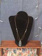 Lia Sophia Blue Bead Double Loop Necklace Antique Gold Tone Boho
