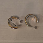Triple Hoop Mixed Metal Gold Silver Tone Earrings Modern