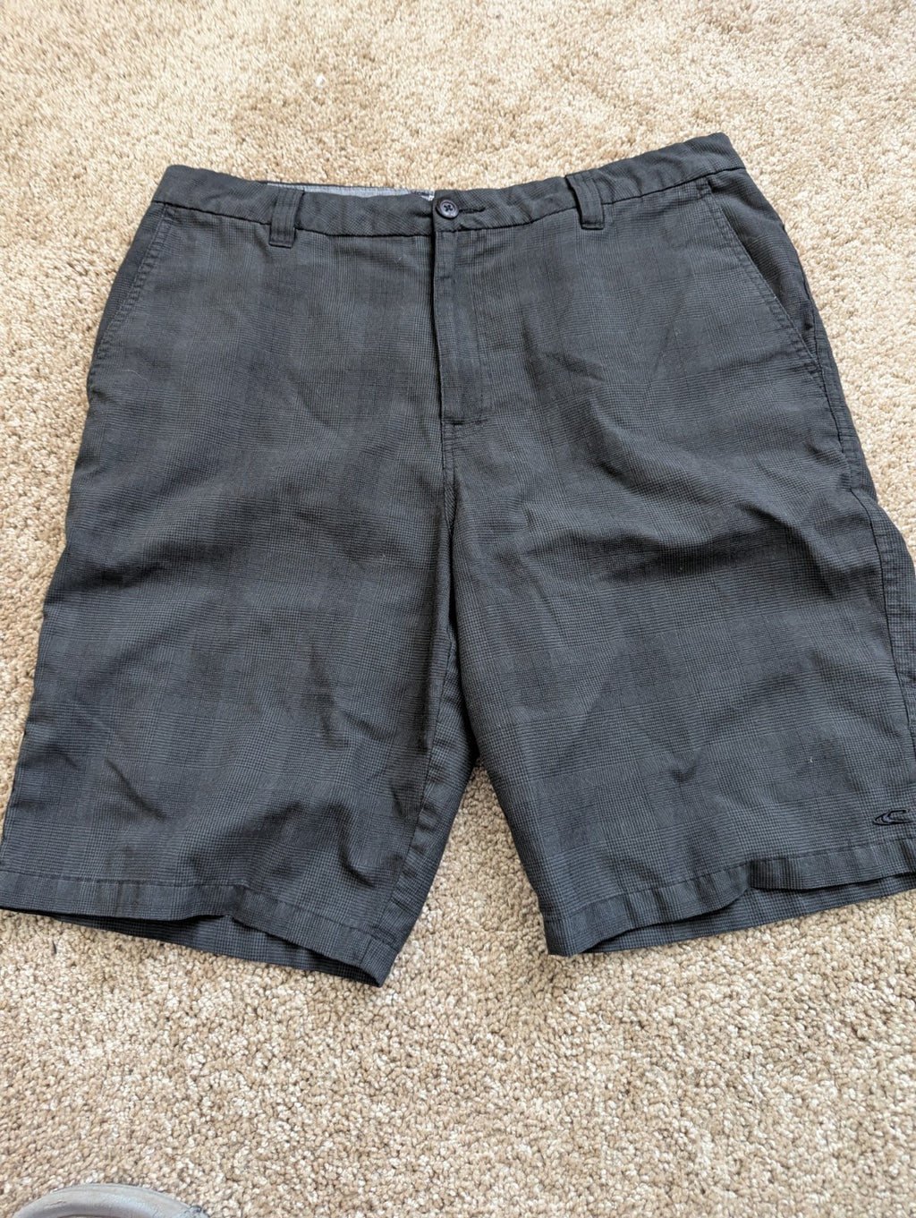O'Neill Men's Hybrid Flat Front Shorts Size 34 Black Micro Plaid Stretch Chino