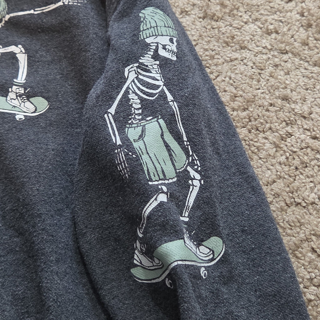 Old Navy Skateboard Skeleton Sweatshirt Boys L Grey Fleece Crewneck Preowned