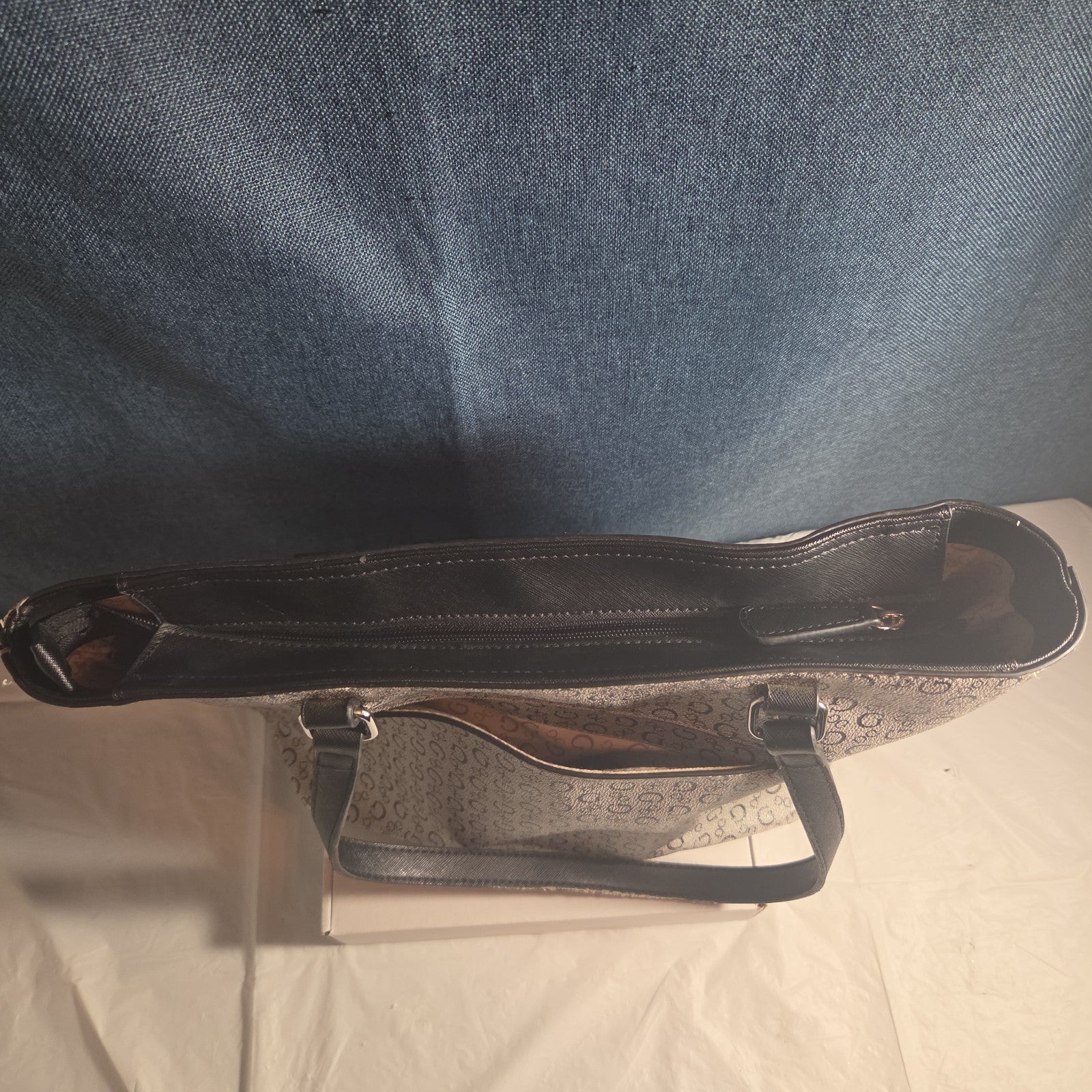 Guess Los Angeles Monogram Tote Bag Gray Black Shoulder Purse