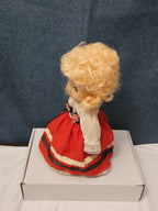 Vintage Heritage Doll Piggy Bank European Folk Costume Blonde Curls Aged Charm