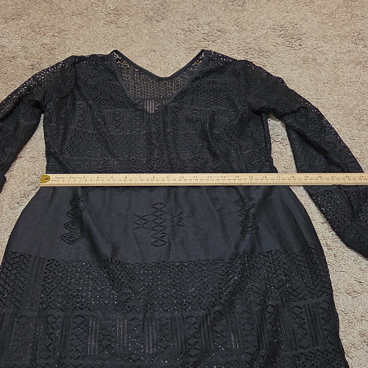 Black Lace Crochet Midi Tunic Dress Festival Whimsigoth XXL