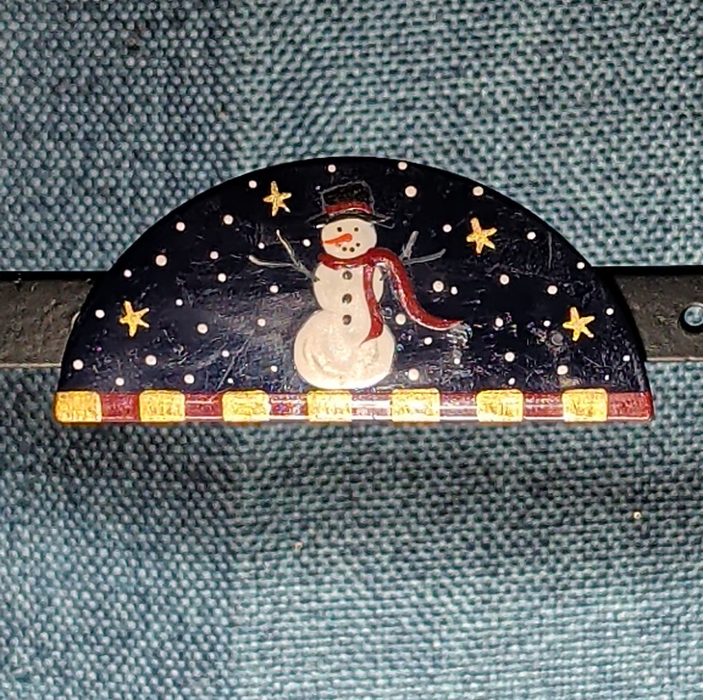 JB Snowman Half Moon Painted Metal Brooch 1996 Folk Art
