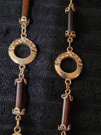 Sarah Coventry Emberwood Long Vintage Necklace 1975 Gold Tone Root Beer Amber