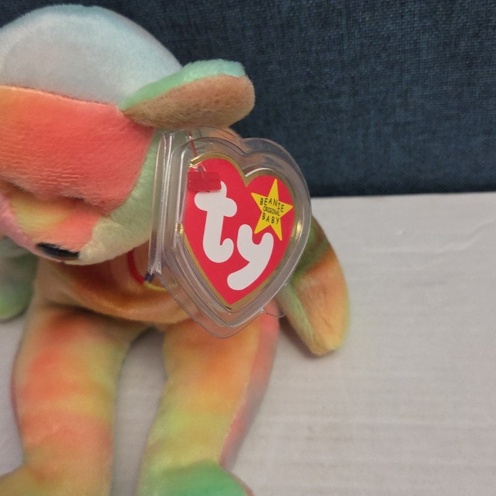Ty Beanie Baby Peace Bear 1997 Retired - Unique Pastel Tie Dye Tag Protector
