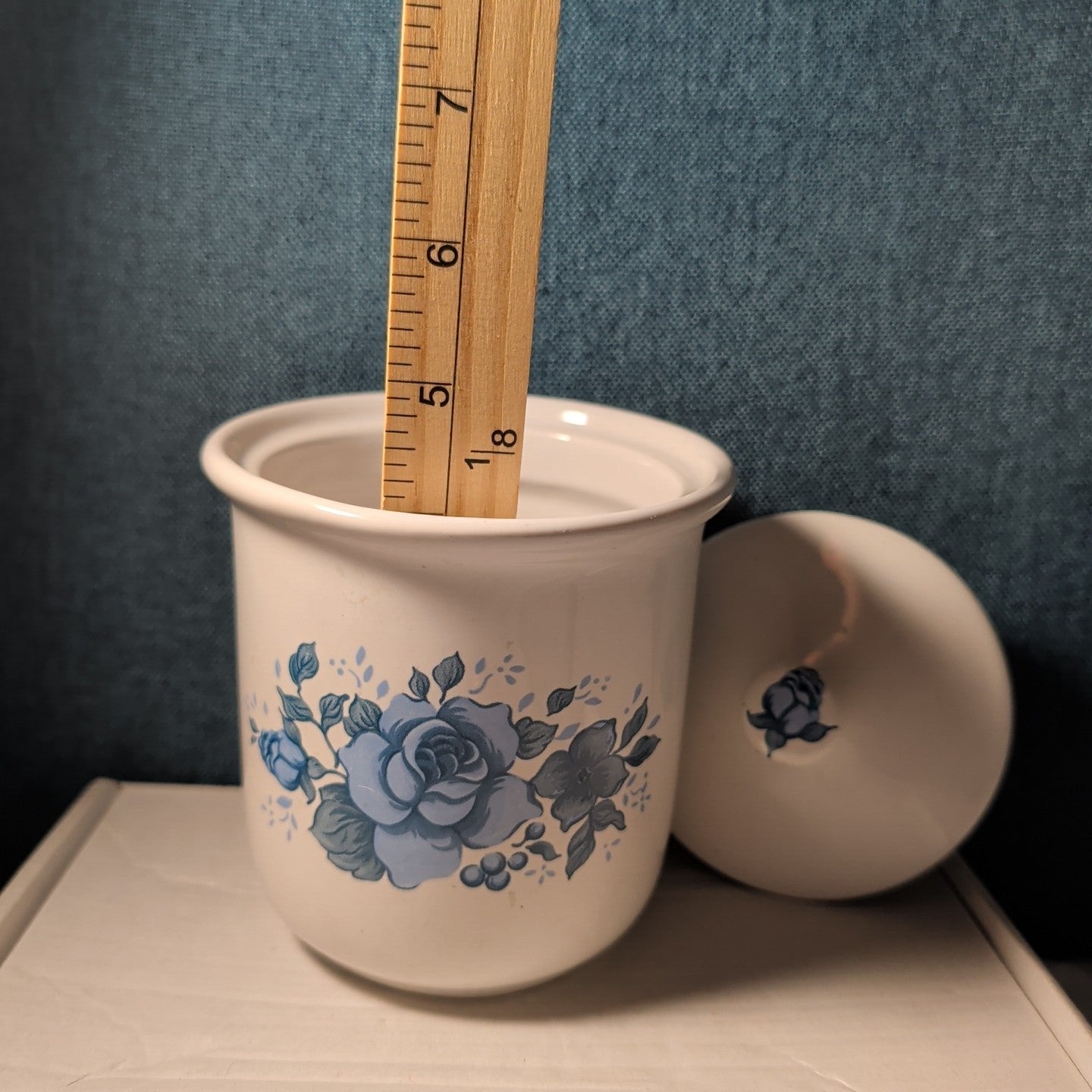 Jay Import Blue Rose Ceramic Canister with Lid Floral Farmhouse Decor 5" Jar