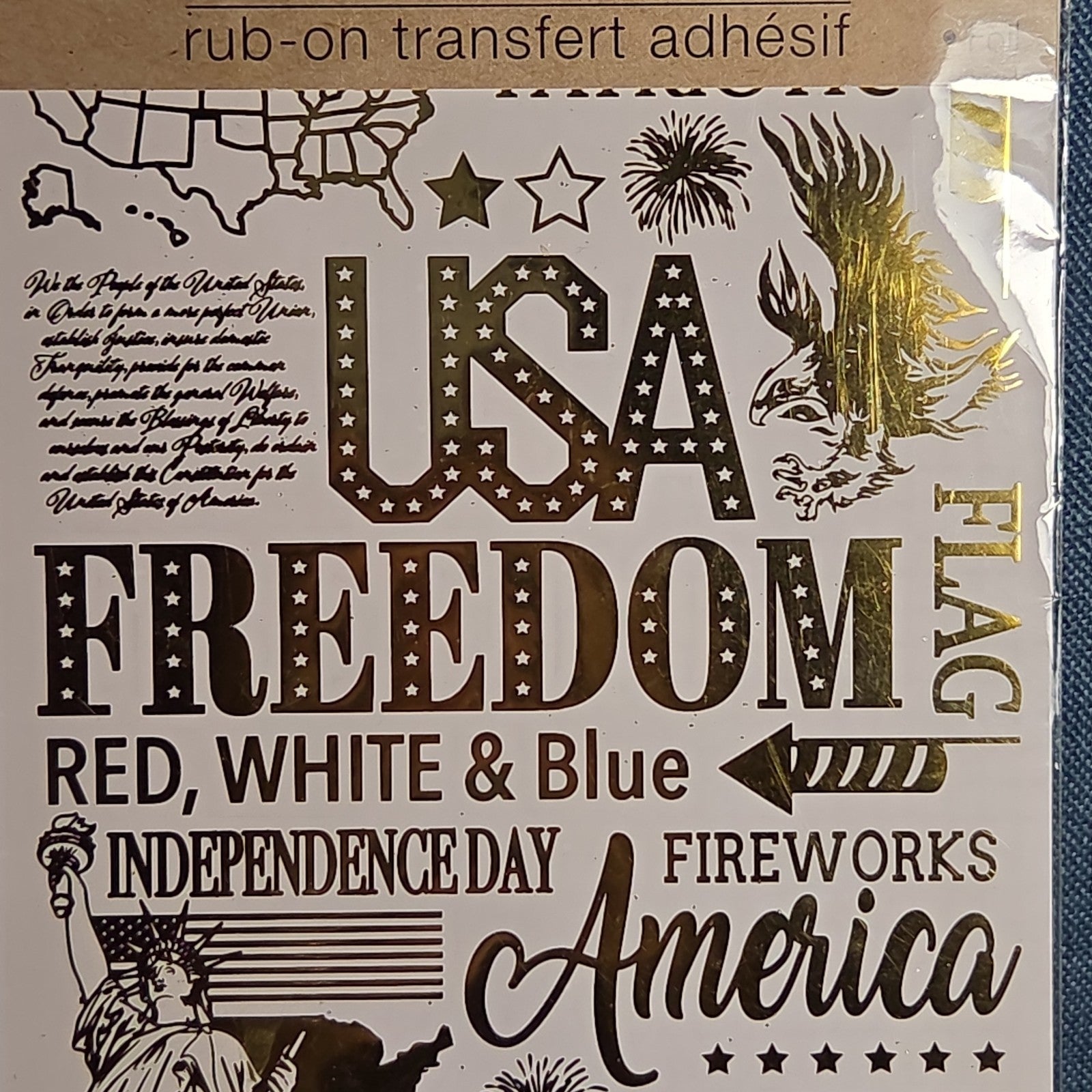 Crafters Square Gold Foil USA Patriotic Rub-On Transfers