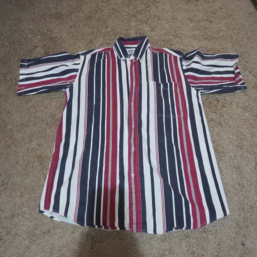 Pine Grove Striped Button Down Shirt Cotton Vintage 90s Retro Men Size M