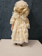 Vintage 8" Porcelain Doll | Blonde with Bonnet & Ruffled Dress