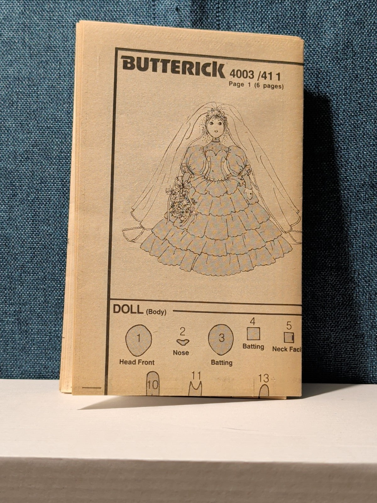 Vintage Butterick 4003 Pattern 1986 22" Sof-Porcelain Bride Doll & Gown UNCUT