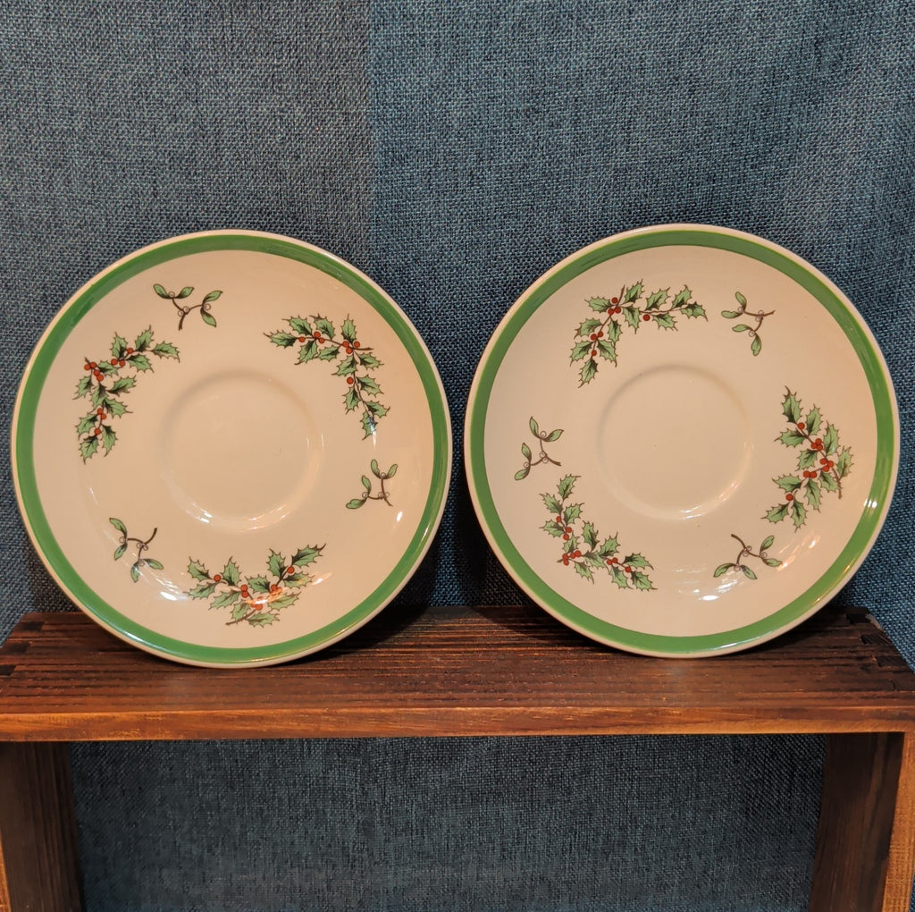 Spode Christmas Tree S3324 England 5.75" Saucers Set 2 Vintage