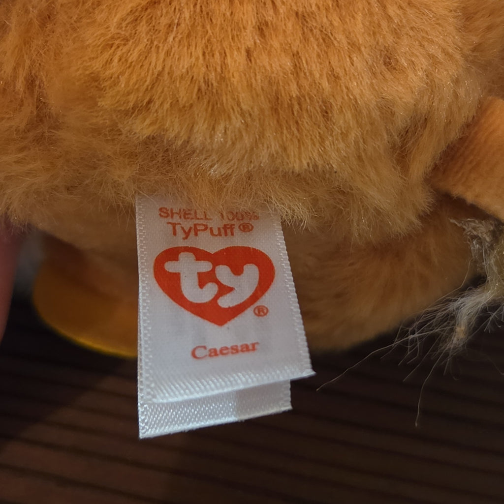 Ty Puffies Beanie Balls Caesar Lion Plush Toy 3" Glitter Eyes with tag Protector