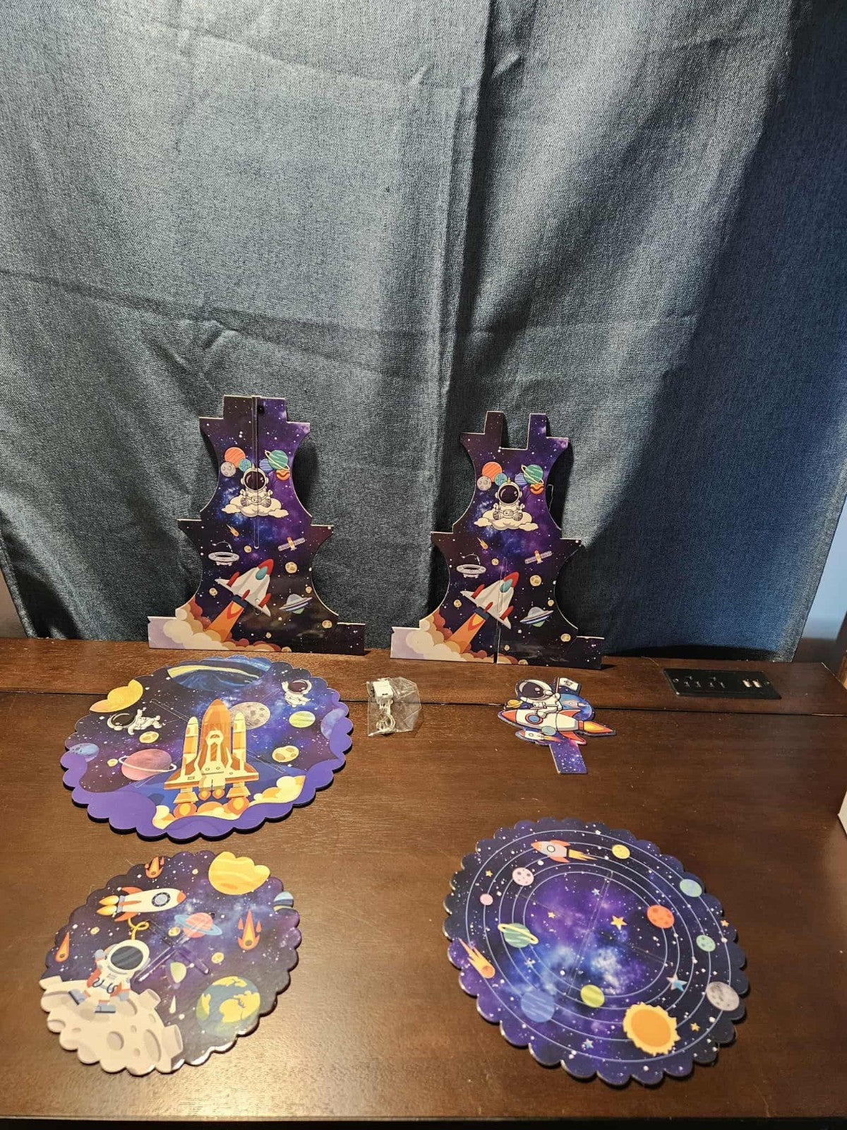 Outer Space 3-Tier Cupcake Stand LED Light Rocket Astronaut Birthday Party Decor