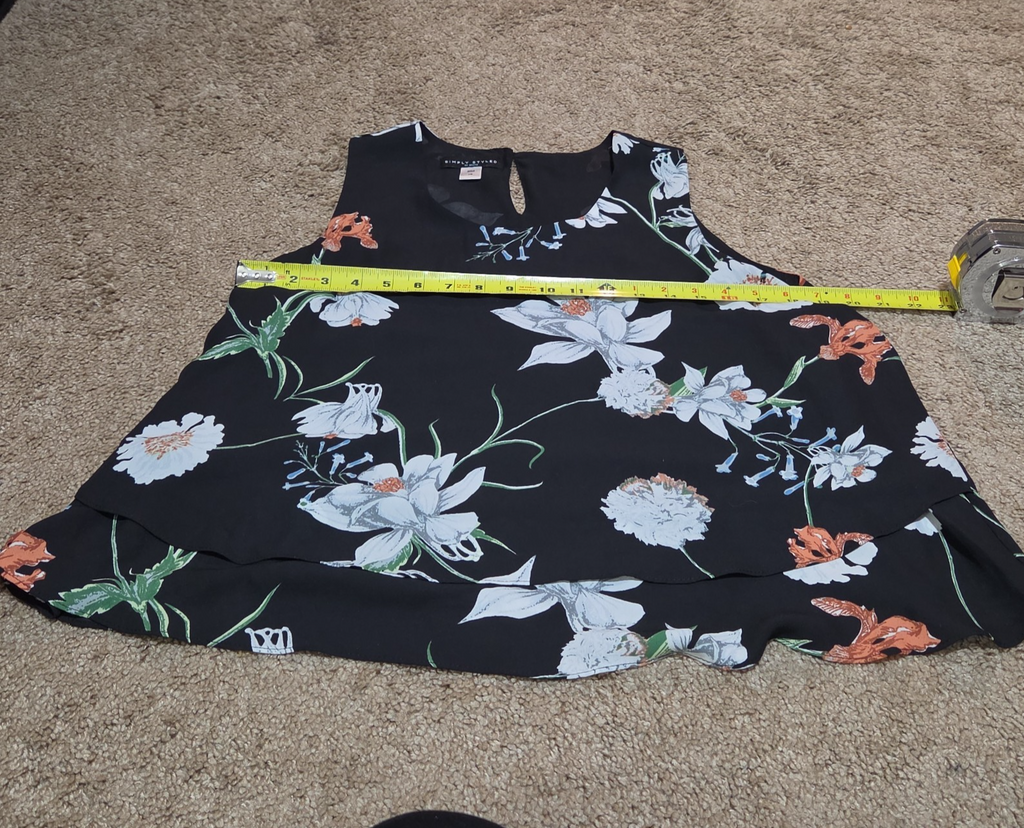 Simply Styled Sears Floral Sleeveless Blouse Tiered Top L