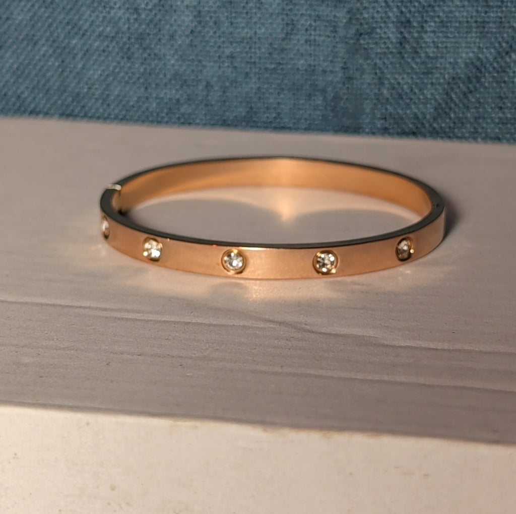Hinged Bangle Copper Rose Gold Tone Rhinestone