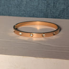 Hinged Bangle Copper Rose Gold Tone Rhinestone