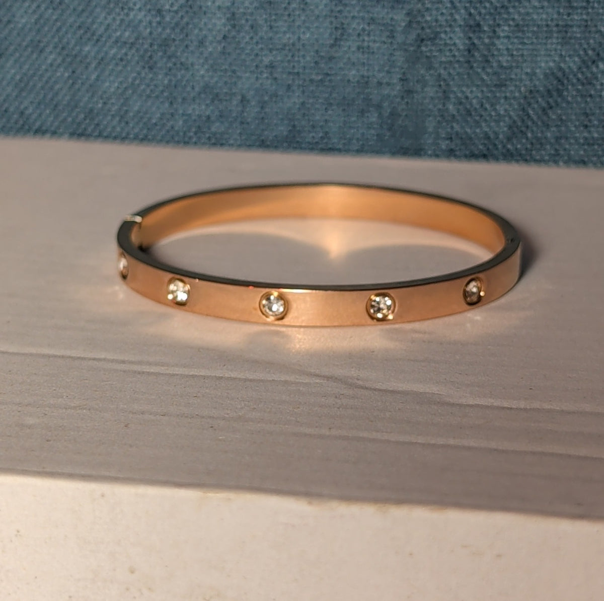 Hinged Bangle Copper Rose Gold Tone Rhinestone