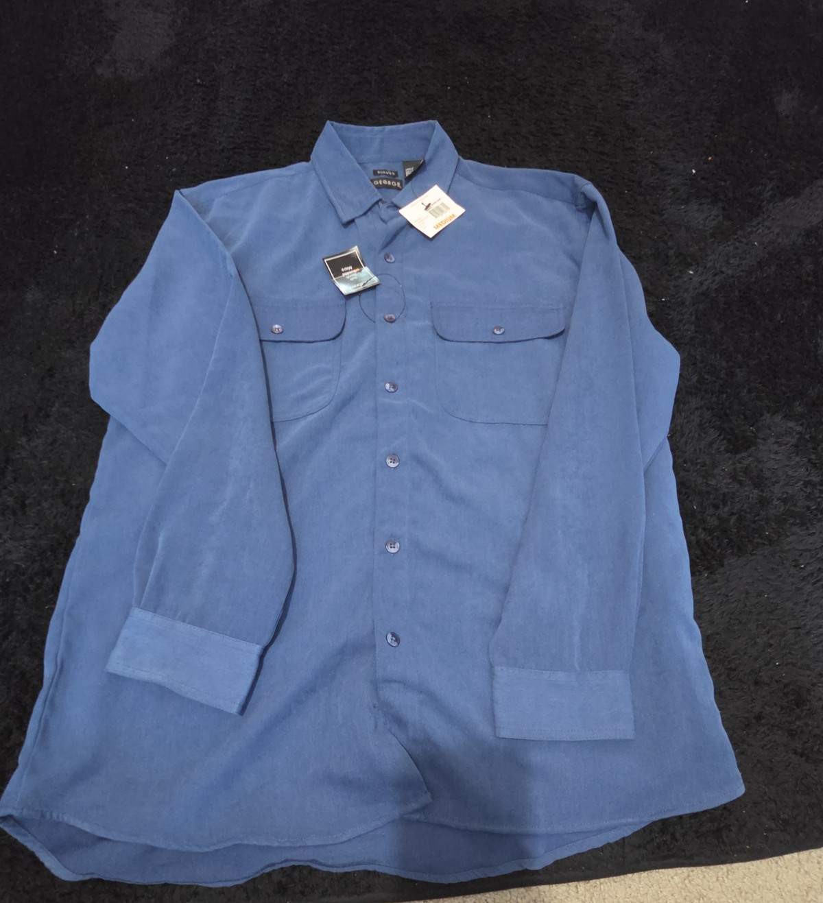 George Sueded Shirt Mens M Blue Long Sleeve Button Up NWT