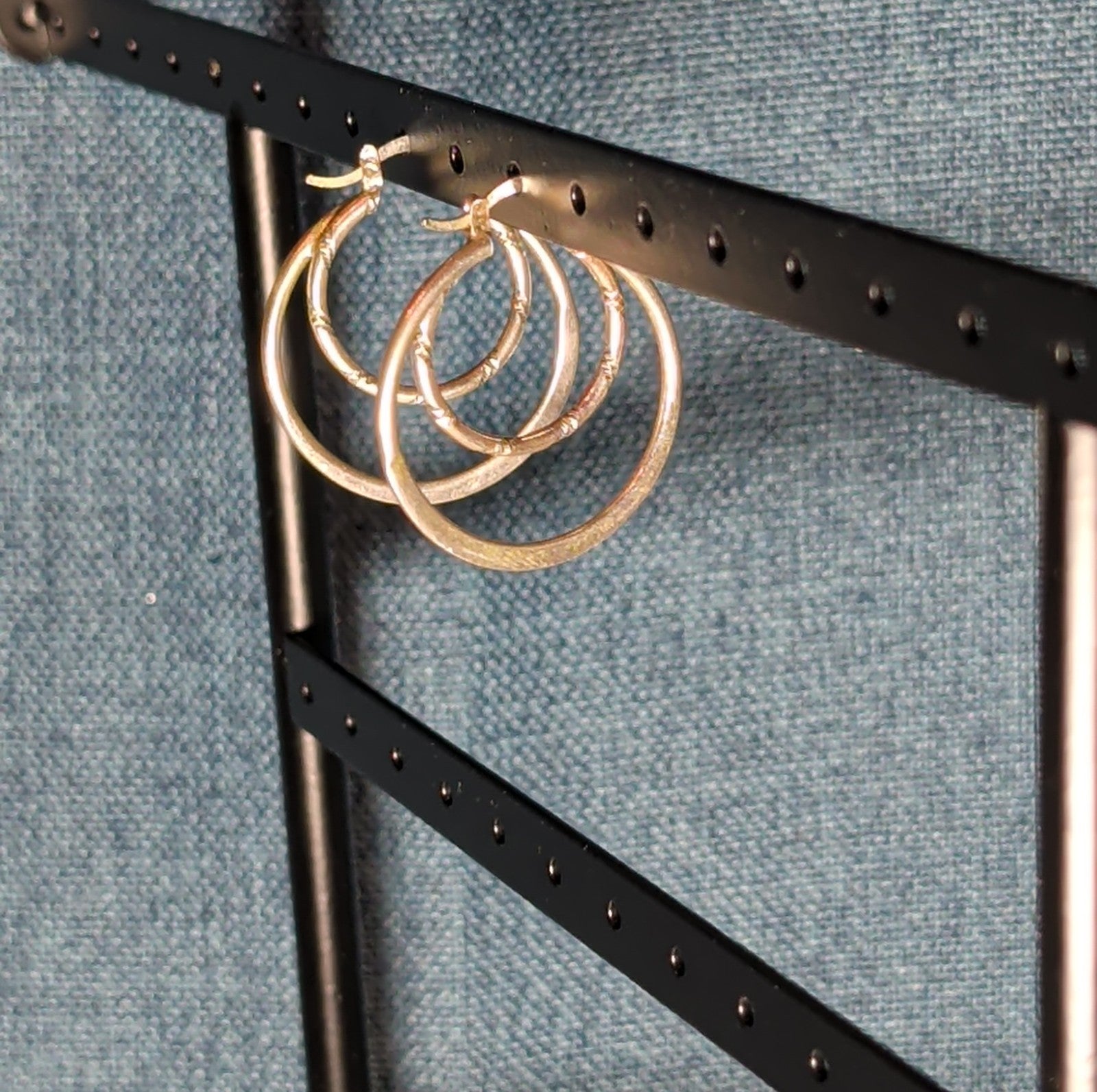 Double Hoop 925 Sterling Silver Textured Y2K