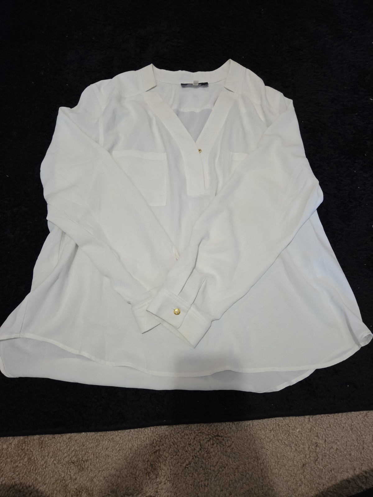 Nine West Blouse White Pocket Split Neck Career Top Gently Used Size PXL